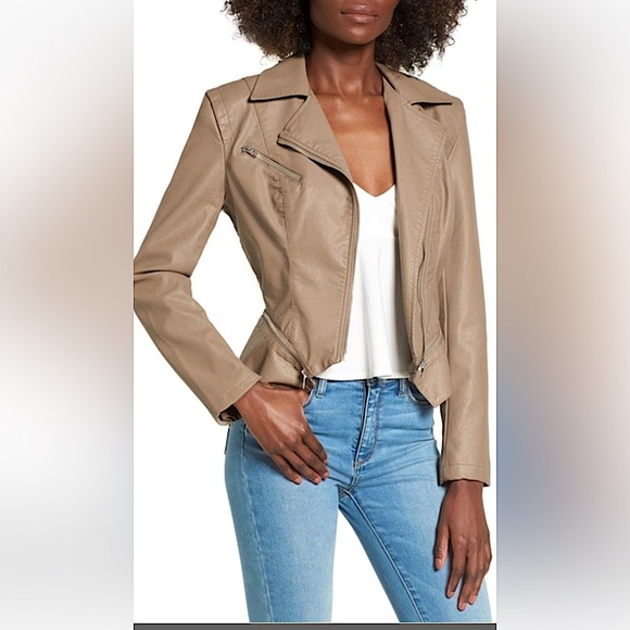 Blank NYC Vegan Leather Moto Jacket in Taupe - Picture 15 of 16